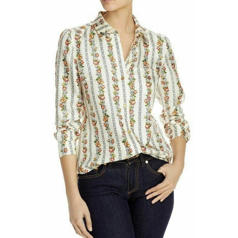 NWT Tory Burch Bridgette Silk Blouse Shirt Gemini Link Rose sz 4 $398 Floral Geo